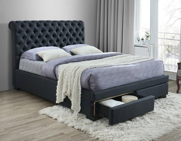 Crystal Upholstered Fabric Bed with Underbed Drawers